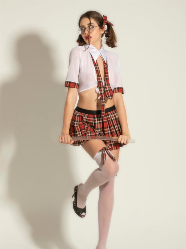 FANTEZİ ÖĞRENCİ KOSTÜMÜ BEYAZ/EKOSE - 3