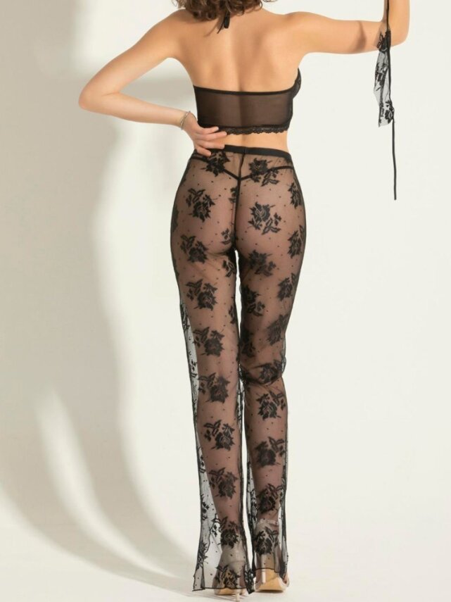 FANTEZİ TRANSPARAN BRALET, PANTOLON TAKIM SİYAH - 3