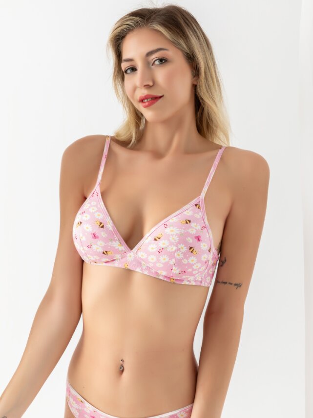 PAMUKLU DESENLİ, ÜÇGEN SÜTYEN PEMBE  - 1