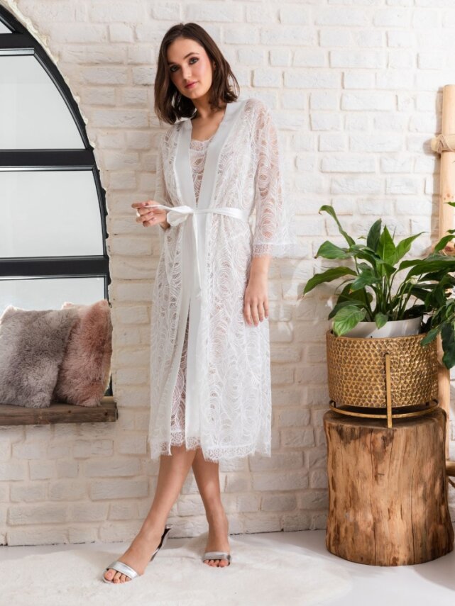 TRANSPARAN MİDİ BOY KUŞAKLI SABAHLIK EKRU - 1