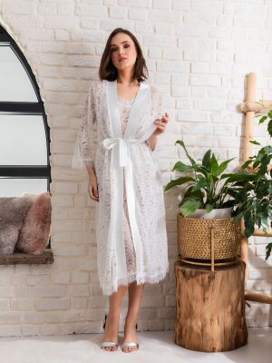 TRANSPARAN MİDİ BOY KUŞAKLI SABAHLIK EKRU - 2