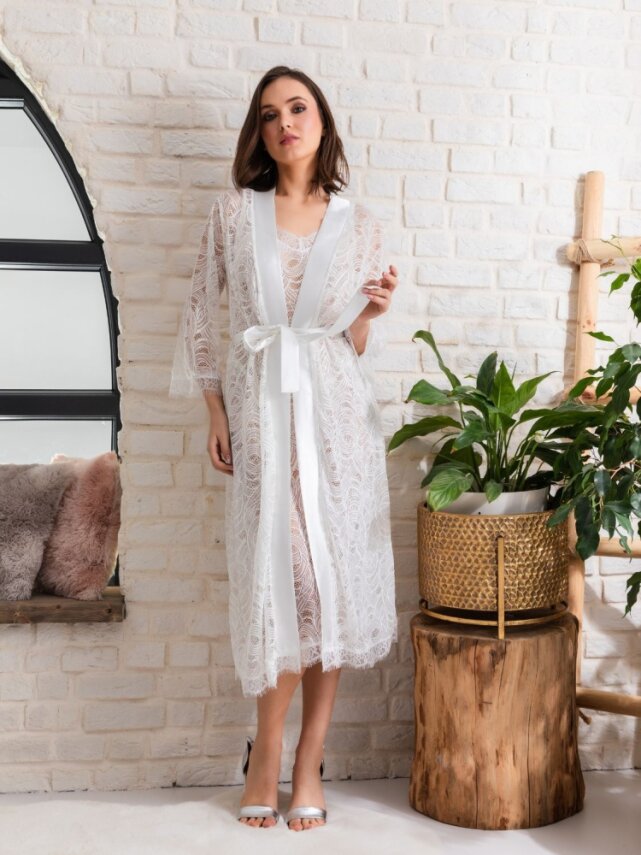 TRANSPARAN MİDİ BOY KUŞAKLI SABAHLIK EKRU - 2